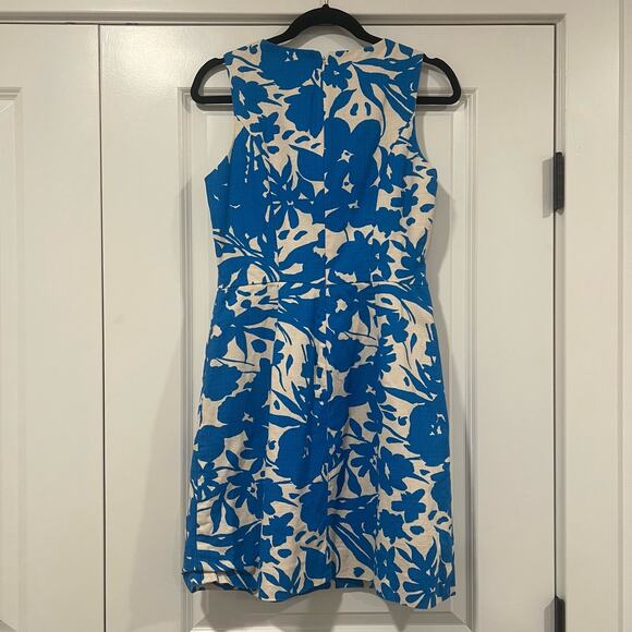 J Crew Women's Blue and White Cotton Floral Tropical Print Sheath Dress Size 4 - Picture 5 of 10